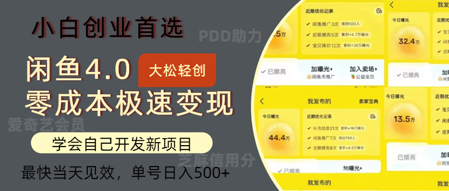 闲鱼0成本极速变现项目，多种变现方式，单号日入500+最新玩法-墨昀爱搬砖