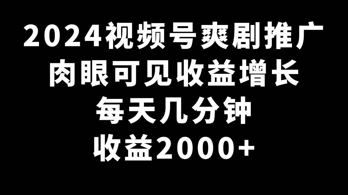 2024视频号爽剧推广，肉眼可见的收益增长，每天几分钟收益2000+-墨昀爱搬砖