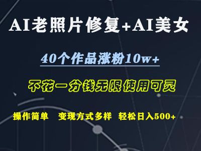 AI老照片修复+AI美女玩发  40个作品涨粉10w+  不花一分钱使用可灵  操作简单  变现方式多样话   轻松日去500+-墨昀爱搬砖