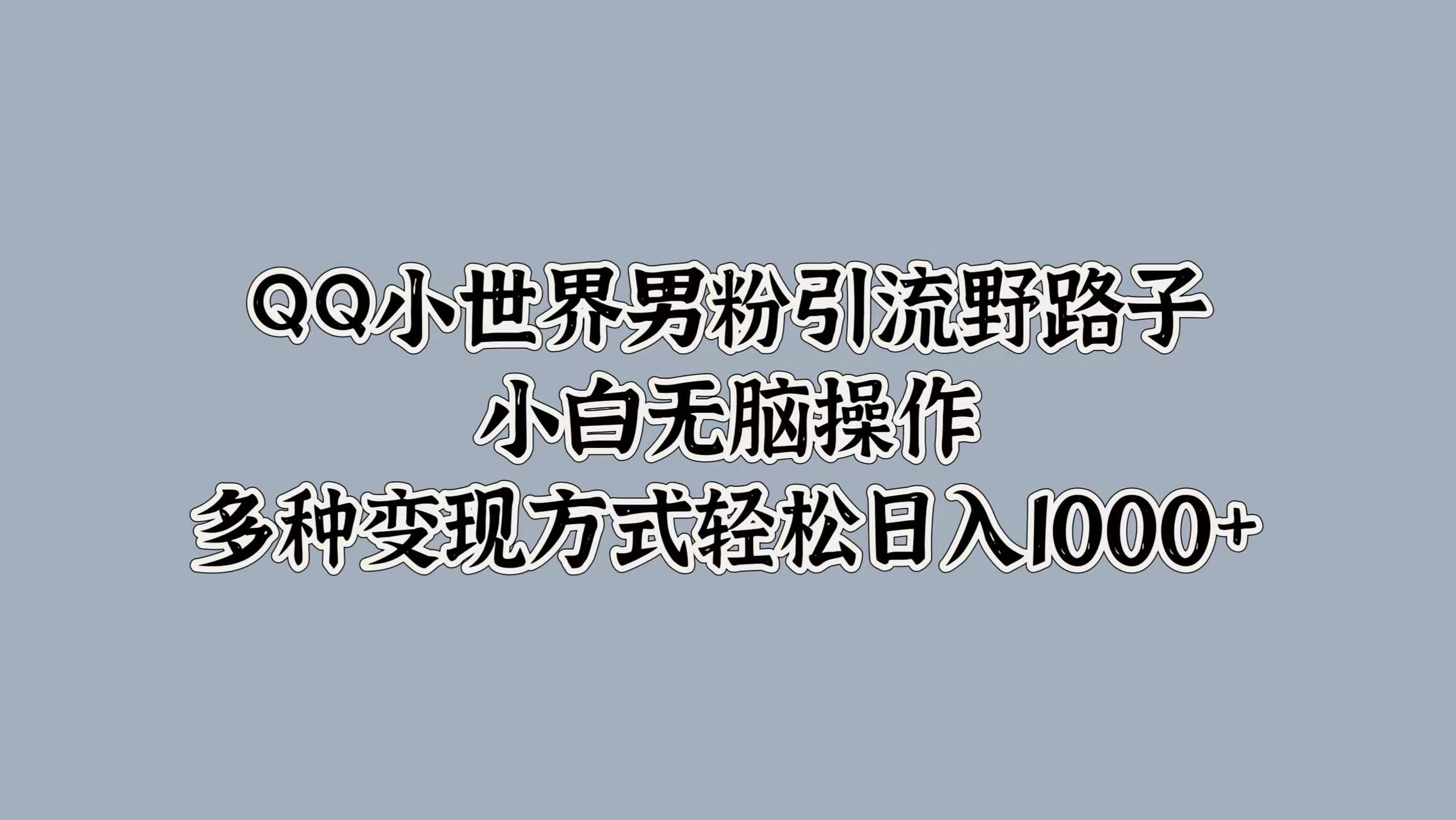 QQ小世界男粉引流野路子，小白无脑操作，多种变现方式轻松日入1000+-墨昀爱搬砖