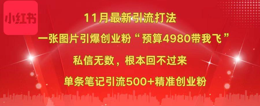 小红书11月最新图片打法，一张图片引爆创业粉“预算4980带我飞”，私信无数，根本回不过来，单条笔记引流500+精准创业粉-墨昀爱搬砖