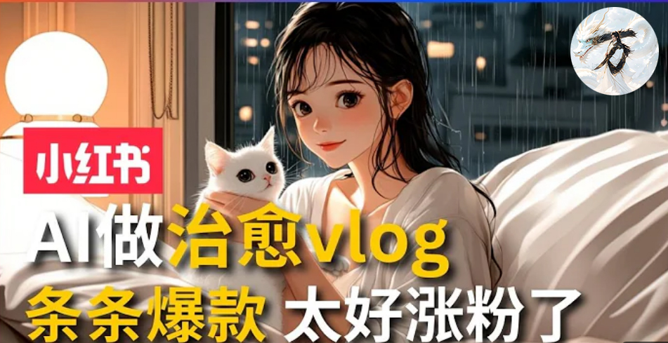 AI治愈系vlog动画视频，小红书7天 涨粉破千，商单报价1500+，0成本制作，日入2000+，有手就会 -墨昀爱搬砖
