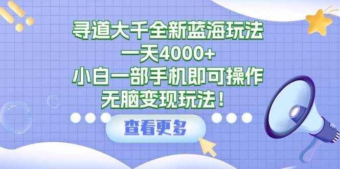 寻道大千全新蓝海玩法，一天4000+，小白一部手机即可操作，无脑变现玩法！-墨昀爱搬砖