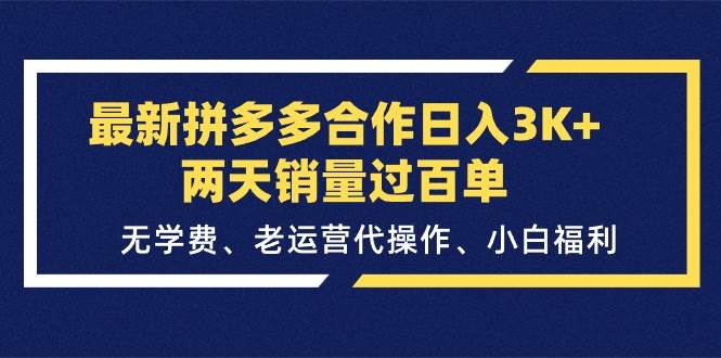 最新拼多多合作日入3K+两天销量过百单，无学费、老运营代操作、小白福利-墨昀爱搬砖