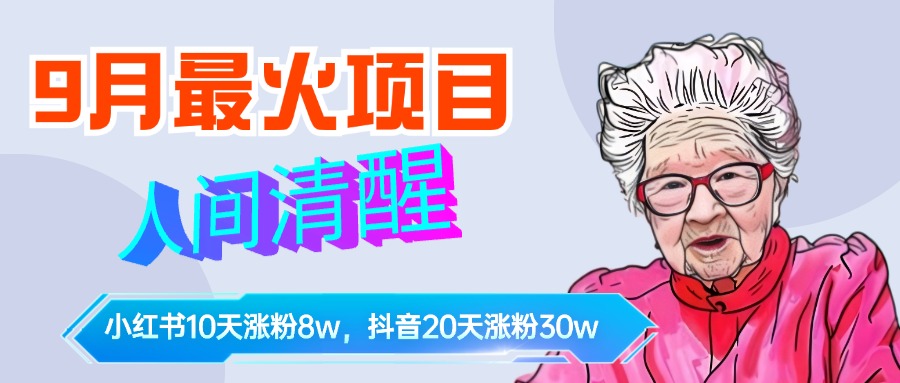 9月最火项目，人间清醒柒奶奶，10天小红薯涨粉8w+，单篇笔记报价1400.-墨昀爱搬砖