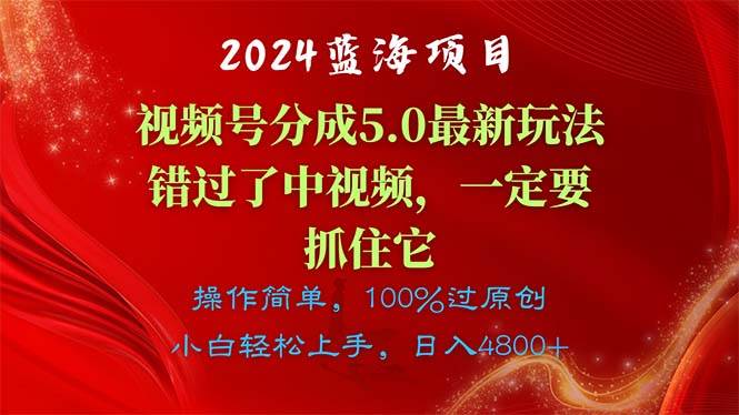 2024蓝海项目，视频号分成计划5.0最新玩法，错过了中视频，一定要抓住...-墨昀爱搬砖