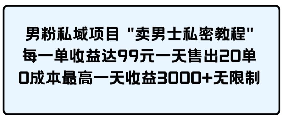 男粉私域项目 卖男士私密教程 每一单收益达99元一天售出20单-墨昀爱搬砖