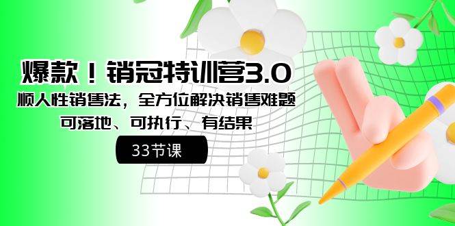 爆款！销冠特训营3.0之顺人性销售法，全方位解决销售难题、可落地、可执行、有结果-墨昀爱搬砖