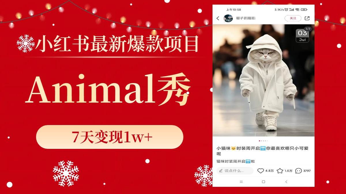 小红书最新爆款项目，Animal秀，7天变现1w+-墨昀爱搬砖