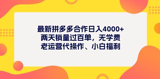 最新拼多多项目日入4000+两天销量过百单，无学费、老运营代操作、小白福利-墨昀爱搬砖