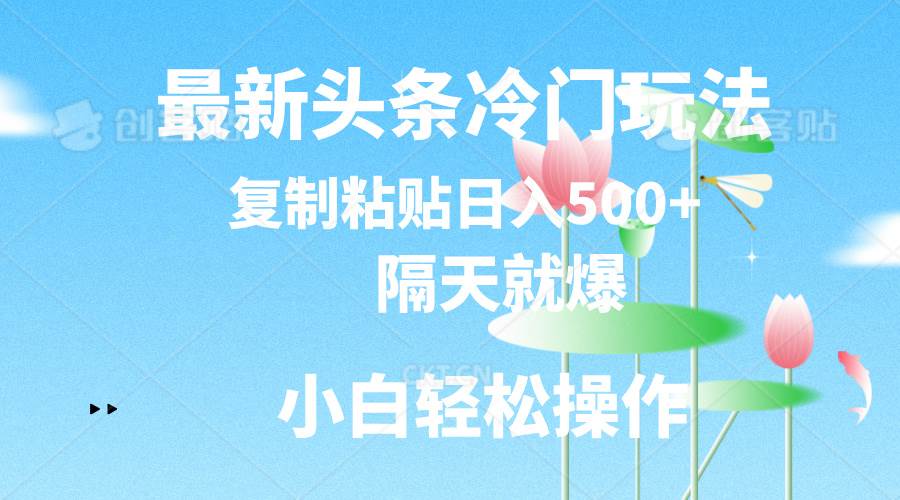 最新头条冷门玩法，隔天就爆，复制粘贴日入500+-墨昀爱搬砖