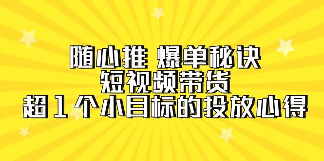 随心推 爆单秘诀，短视频带货-超1个小目标的投放心得（7节视频课）-墨昀爱搬砖