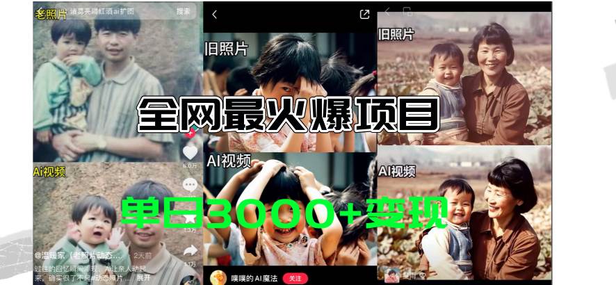 全网爆火的AI让老照片动起来教程，蹭热点日赚3000+，内含免费工具一键…-墨昀爱搬砖