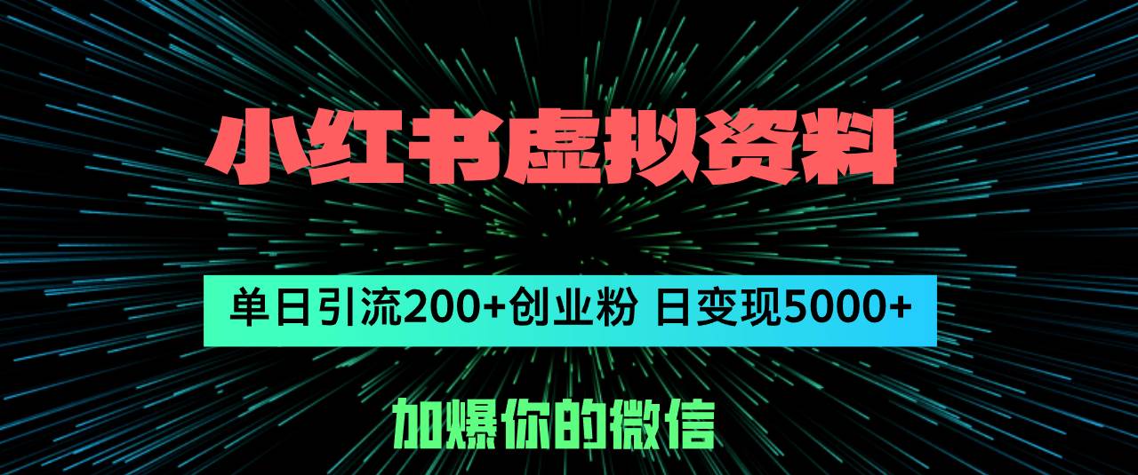 小红书虚拟资料日引流200+创业粉，单日变现5000+-墨昀爱搬砖