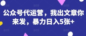 公众号代运营，我出文章你来发，暴力日入5张+【揭秘】-墨昀爱搬砖