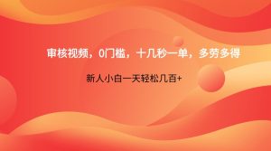 审核视频，0门槛，十几秒一单，多劳多得，新人小白一天轻松几百+-墨昀爱搬砖