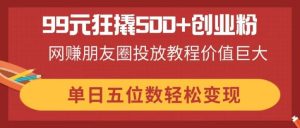 99元狂撬500+创业粉，网赚朋友圈投放教程价值巨大，单日五位数轻松变现-墨昀爱搬砖