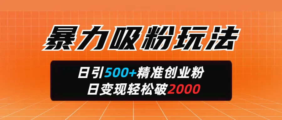 暴力吸粉玩法，日引500+精准创业粉，日变现轻松破2000-墨昀爱搬砖