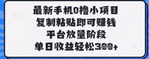 最新手机0撸小项目，复制粘贴即可挣钱，平台放量阶段，单日收益轻松3张+【揭秘】-墨昀爱搬砖