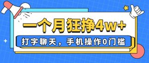 一个月狂挣4w+，打字聊天，手机操作0门槛，新手小白都能做！-墨昀爱搬砖