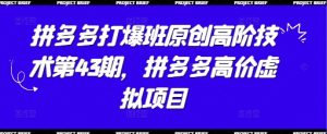 拼多多打爆班原创高阶技术第43期，拼多多高价虚拟项目-墨昀爱搬砖