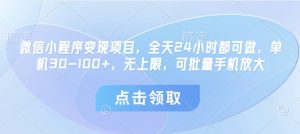 微信小程序变现项目，全天24小时都可做，单机30-100+，无上限，可批量手机放大-墨昀爱搬砖