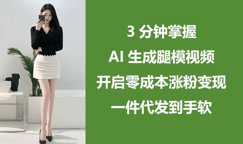 3分钟掌握AI生成腿模视频，开启0成本涨粉变现，一件代发到手软-墨昀爱搬砖