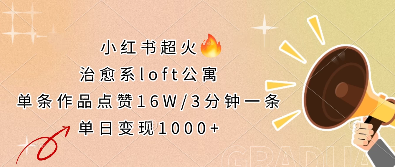小红书超火的治愈系loft公寓，单条作品点赞16W，3分钟一条，单日变现1000+-墨昀爱搬砖