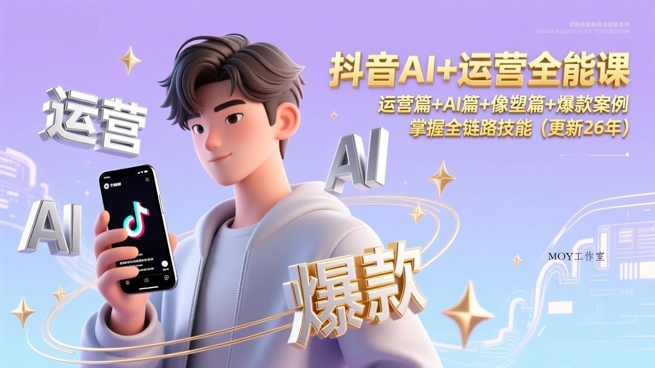 抖音AI+运营全能课，运营篇+AI篇+像塑篇+爆款案例，掌握全链路技能(更新26年-墨昀爱搬砖