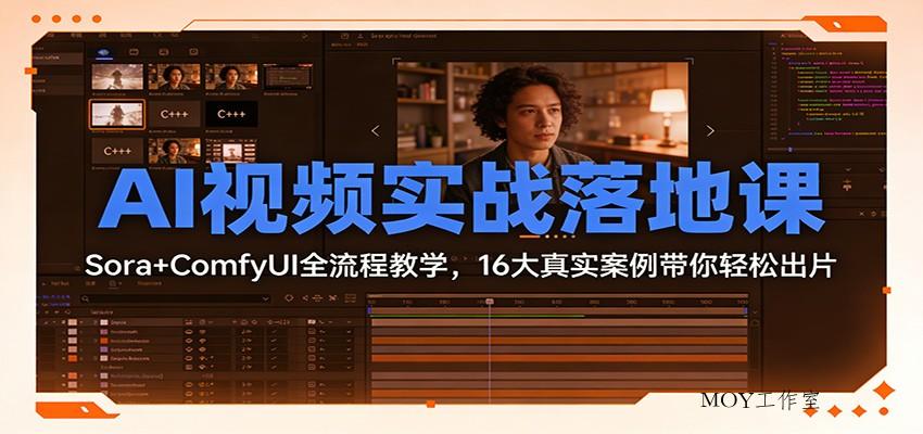 AI视频实战落地课：Sora+ComfyUI全流程教学，16大真实案例带你轻松出片-墨昀爱搬砖