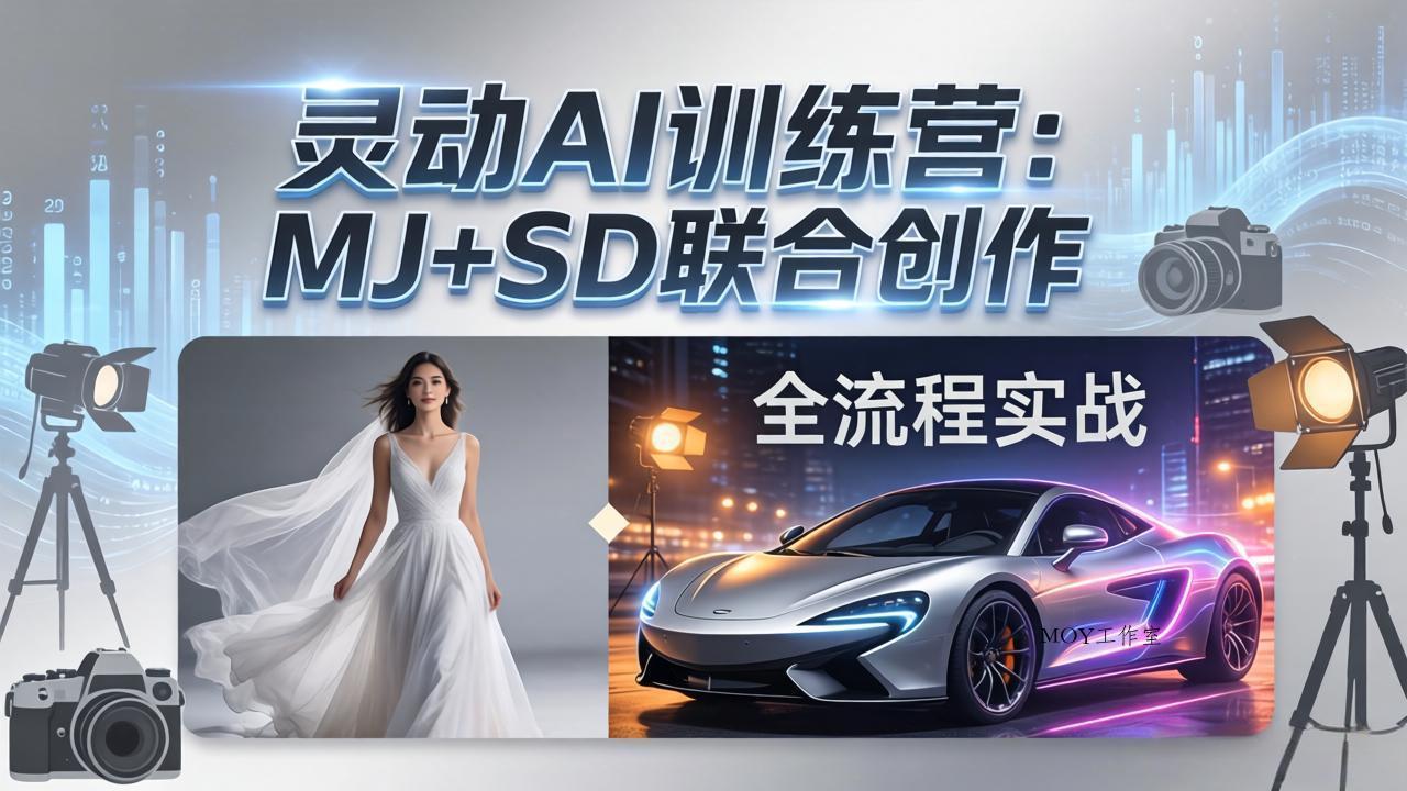 灵动AI训练营-3.0课程：MJ+SD联合创作，从婚纱大片到汽车广告，摄影后期全流程实战-墨昀爱搬砖