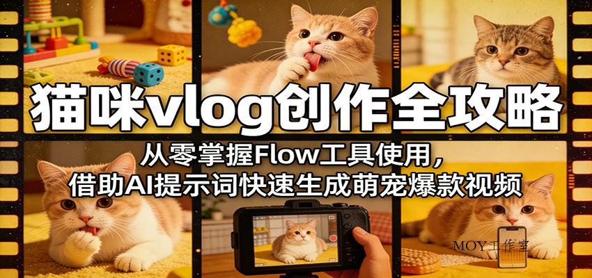 猫咪vlog创作全攻略：从零掌握Flow工具使用，借助AI提示词快速生成萌宠爆款视频-墨昀爱搬砖