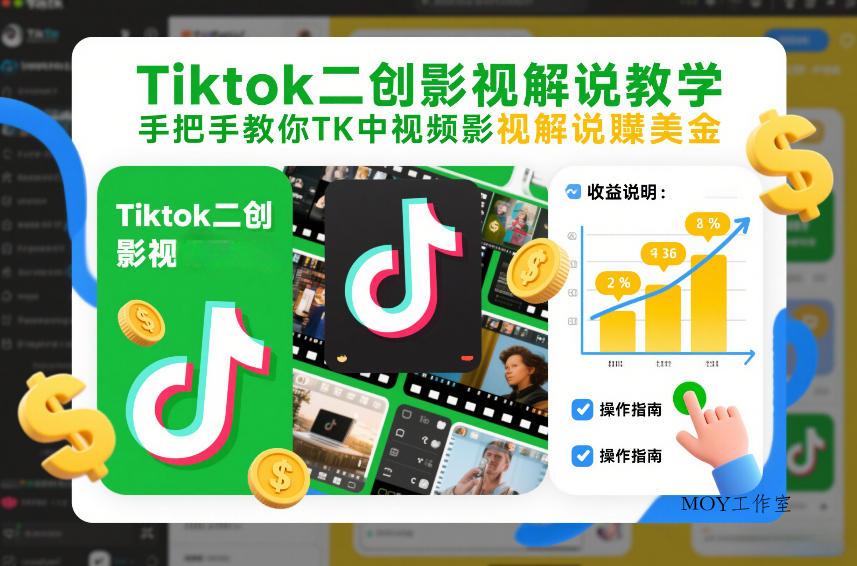 Tiktok二创影视解说教学，手把手教你TK中视频影视解说賺美金(更新26年1月)-墨昀爱搬砖