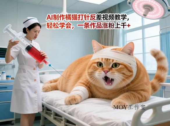 AI制作橘猫打针反差视频教学，轻松学会，一条作品涨粉上千+-墨昀爱搬砖