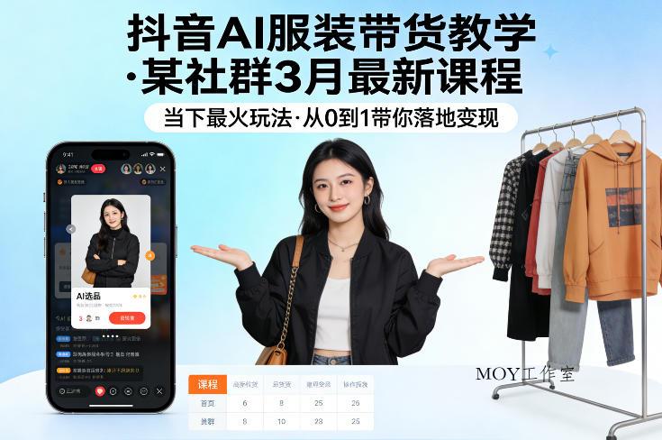 抖音AI服装带货教学，某社群3月最新课程，当下最火玩法，从0到1带你落地变现-墨昀爱搬砖