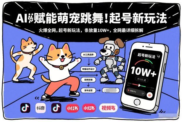 AI赋能萌宠跳舞，火爆全网，起号新玩法，条条播放量10W+，全网最详细拆解-墨昀爱搬砖