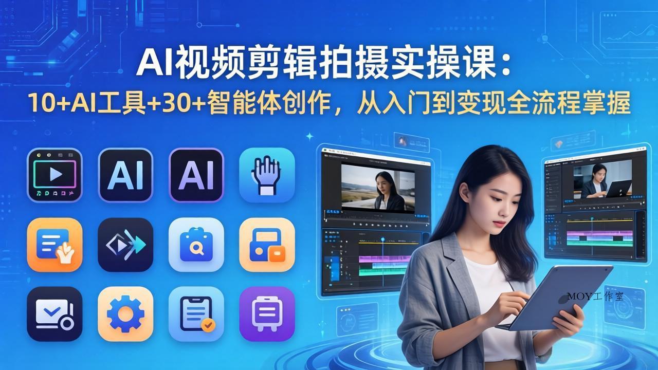 AI 视频剪辑拍摄实操课：10+AI工具+30+智能体创作，从入门到变现全流程掌握-墨昀爱搬砖