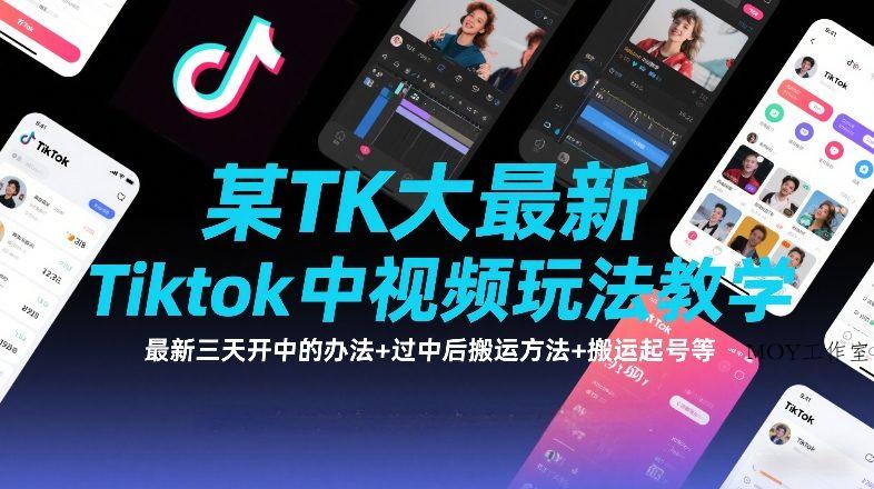 某TK大佬最新Tiktok中视频玩法教学，最新三天开中的办法+过中后搬运方法+搬运起号等-墨昀爱搬砖