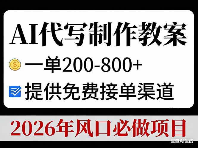 AI代写制作教案，一单200-800+，提供免费接单渠道，2026年风口必做项目-墨昀爱搬砖