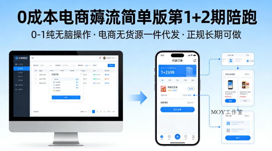 0成本电商薅流简单版第1+2期陪跑，0-1纯无脑操作，电商无货源一件代发，正规长期可做-墨昀爱搬砖