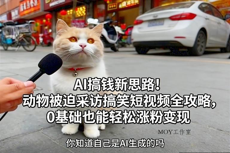 AI搞钱新思路！动物被迫采访搞笑短视频全攻略，0基础也能轻松涨粉变现-墨昀爱搬砖