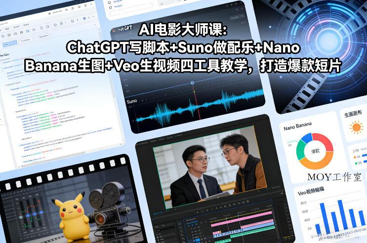 AI电影大师课：ChatGPT写脚本+Suno做配乐+Nano Banana生图+Veo生视频，打造爆款短片-墨昀爱搬砖