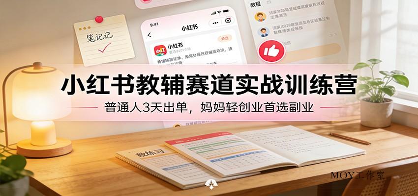 小红书教辅赛道实战训练营：普通人3天出单，妈妈轻创业首选副业-墨昀爱搬砖