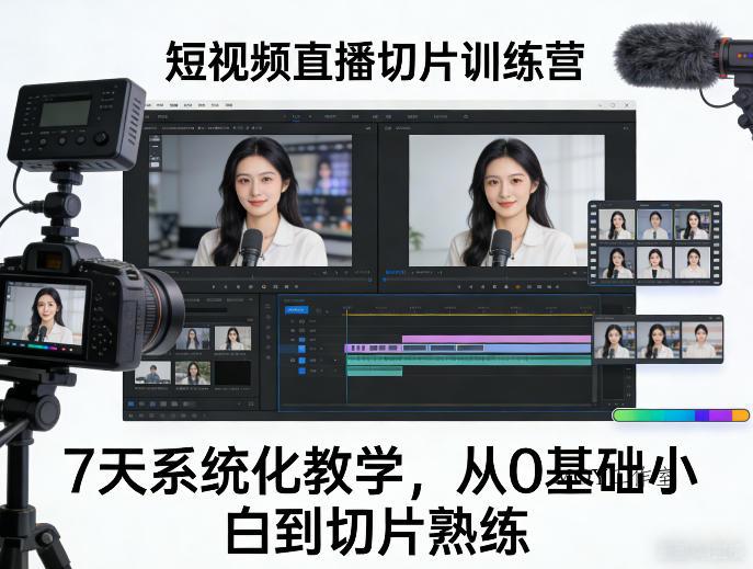 短视频直播切片训练营，7天系统化教学，从0基础小白到切片熟练-墨昀爱搬砖