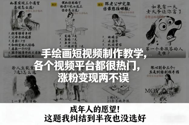 手绘画短视频制作教学，各个视频平台都很热门，涨粉变现两不误