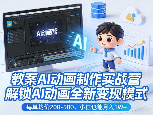 教案AI动画制作实战营，解锁AI动画全新变现模式，每单均价200-500，小白也能月入1W+-墨昀爱搬砖