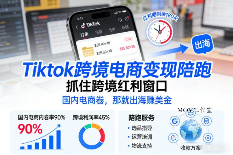 Tiktok跨境电商变现陪跑，抓住跨境红利窗口，国内电商卷，那就出海賺美金-墨昀爱搬砖