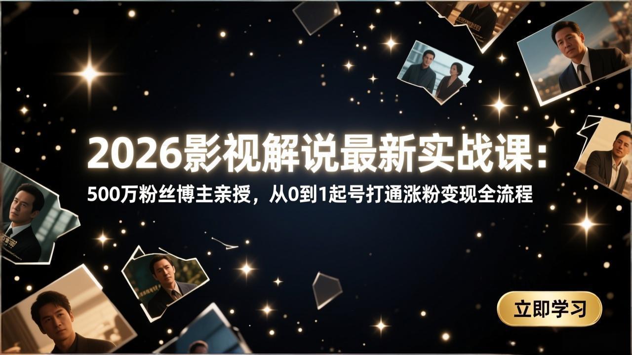 2026影视解说最新实战课：500万粉丝博主亲授，从0到1起号打通涨粉变现全流程-墨昀爱搬砖