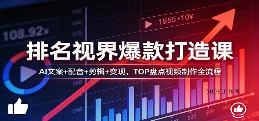 排名视界爆款打造课：AI文案+配音+剪辑+变现，TOP盘点视频制作全流程-墨昀爱搬砖