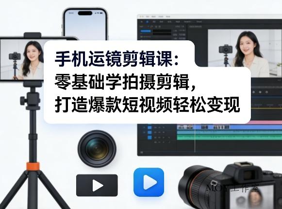 手机运镜剪辑课：零基础学拍摄剪辑，打造爆款短视频轻松变现-墨昀爱搬砖